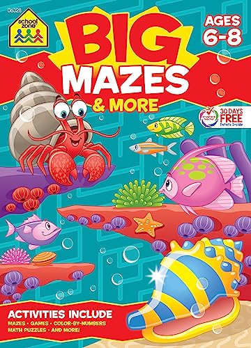 School Zone - Big Mazes & More Workbook - 320 Pages, Ages 6 to 8, 1st Grade, 2nd Grade, Learning Activities, Math Puzzles, Games, Color By Numbers, and More (School Zone Big Workbook Series)