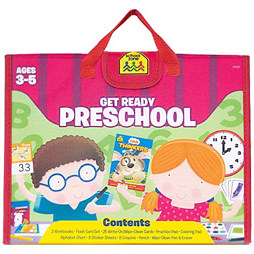 School Zone Get Ready for Preschool Learning Playset: Cards, Time, Write & Reuse, Coloring, Alphabet, Numbers, Shapes, Stickers, Crayons, Pencil & Wipe-Clean Marker, Carrying Case