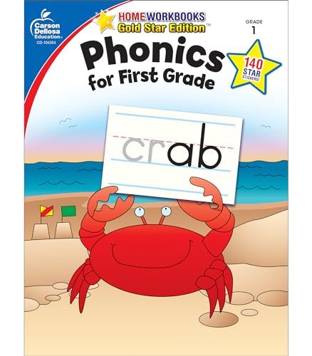 Carson Dellosa Phonics for First Grade Workbook―Writing Practice, Tracing Letters, Writing Words With Incentive Chart and Motivational Stickers (64 pgs) (Volume 11) (Home Workbooks)