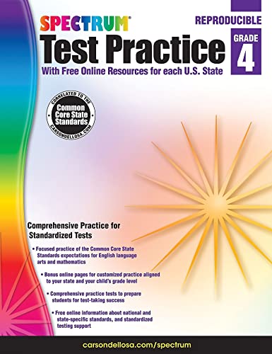 Carson Dellosa Spectrum 4th Grade Test Practice Workbook All Subjects, Ages 9 to 10, Grade 4 Test Practice Math, Language Arts, Reading Comprehension, ... Writing, and Math - 160 Pages (Volume 81)