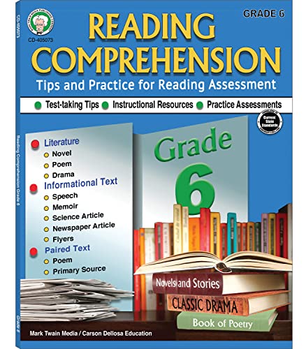 Grade 6 Reading Comprehension Workbook―Literature, Novels, Poetry, Science and Newspaper Articles, Speeches, and Memoirs With Reading Assessment Practice, ELA for Homeschool or Classroom (64 pgs)