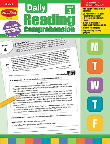 Evan-Moor Daily Reading Comprehension, Grade 4 - Homeschooling & Classroom Resource Workbook, Reproducible Worksheets, Teaching Edition, Fiction and Nonfiction, Lesson Plans, Test Prep