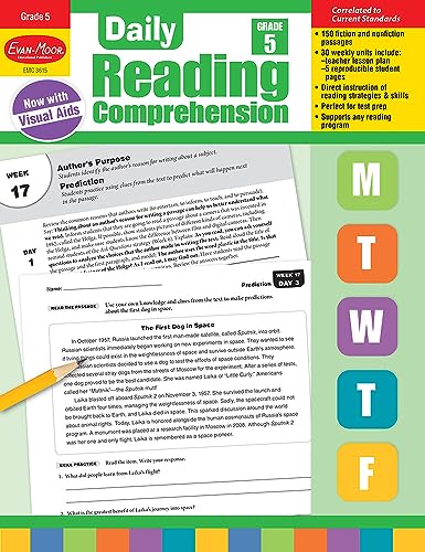 Evan-Moor Daily Reading Comprehension, Grade 5 - Homeschooling & Classroom Resource Workbook, Reproducible Worksheets, Teaching Edition, Fiction and ... Reading Comprehension, Grade 5, EMC 3615)