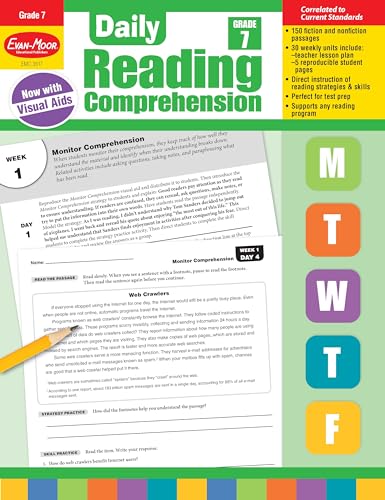 Evan-Moor Daily Reading Comprehension, Grade 7 - Homeschooling & Classroom Resource Workbook, Reproducible Worksheets, Teaching Edition, Fiction and Nonfiction, Lesson Plans, Test Prep