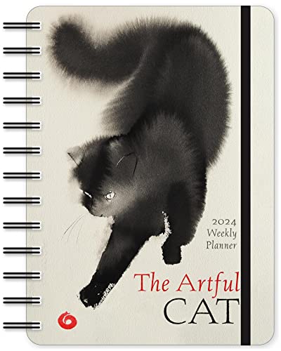 The Artful Cat 2024 Weekly Planner | Travel-Size 12-Month Calendar | Compact 5" x 7" | Flexible Cover, Wire-O Binding, Elastic Closure, Inner Pockets