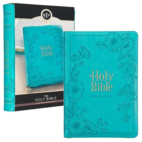 KJV Holy Bible, Thinline Large Print Faux Leather Red Letter Edition Thumb Index, Ribbon Marker, King James Version, Vibrant Teal, Zipper Closure (KJV Thinline LP Editions)