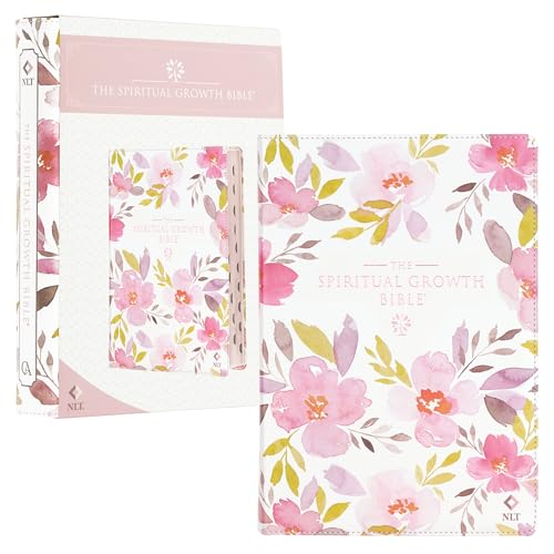 The Spiritual Growth Bible, Study Bible, NLT - New Living Translation Holy Bible, Faux Leather, Pearlescent Pink Floral (NLT Spiritual Growth Editions)