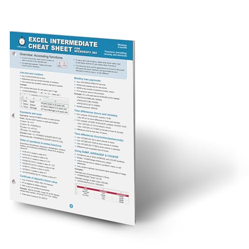 Excel Intermediate Cheat Sheet for Microsoft 365: Functions, formatting, security, and shortcuts (Windows_macOS)