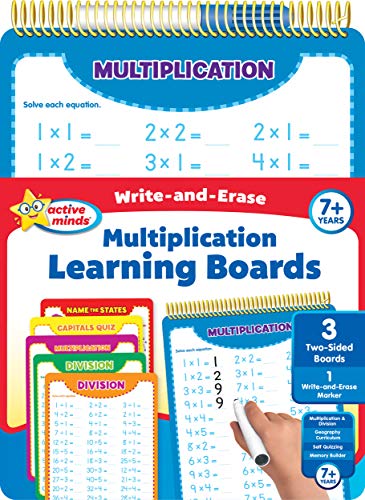 Active Minds - Write-and-Erase - Wipe Clean Learning Boards Ages 7+ - Multiplication, Division, USA States and Capitals