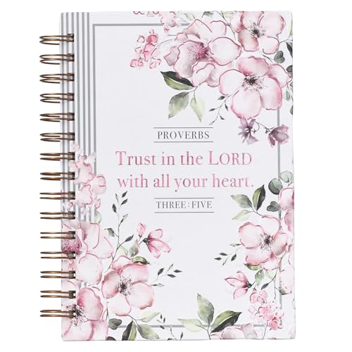 Christian Art Gifts Journal w_Scripture Trust In The Lord Proverbs 3:5 Bible Verse Pink Flowers 192 Ruled Pages, Large Hardcover Notebook, Wire Bound