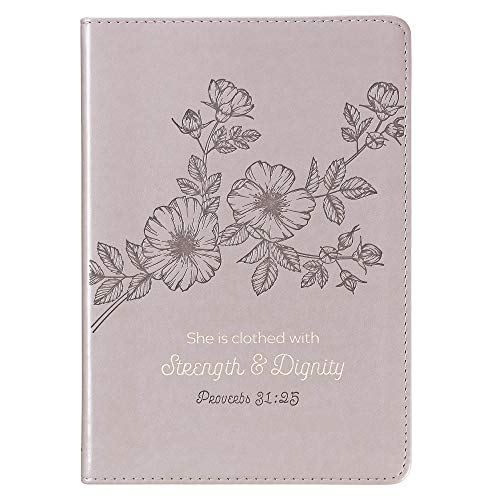 Christian Art Gifts Classic Journal Strength and Dignity Proverbs 31 Woman Bible Verse, Inspirational Scripture Notebook, Ribbon Marker, Gray Faux Leather Flexcover, 336 Ruled Pages