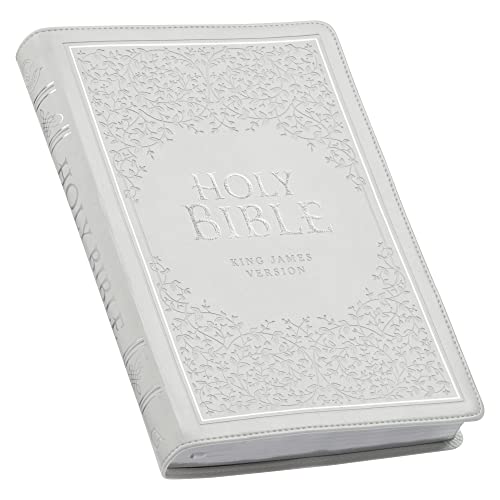 KJV Holy Bible, Thinline Large Print Faux Leather Red Letter Edition Thumb Index & Ribbon Marker, King James Version, White