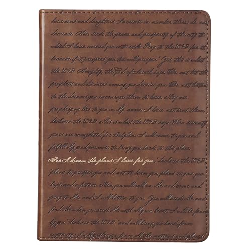 Christian Art Gifts Brown Faux Leather Journal | For I Know the Plans Jeremiah 29:11 Bible Verse | Handy-sized Flexcover Inspirational Notebook w_Ribbon 240 Lined Pages, Gilt Edges, 5.5 x 7 Inches