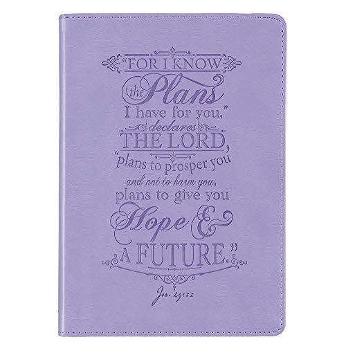 Christian Art Gifts Purple Faux Leather Journal | I Know the Plans Jeremiah 29:11 Bible Verse | Flexcover Inspirational Notebook w_Ribbon Marker and Lined Pages, 6 x 8.5 Inches