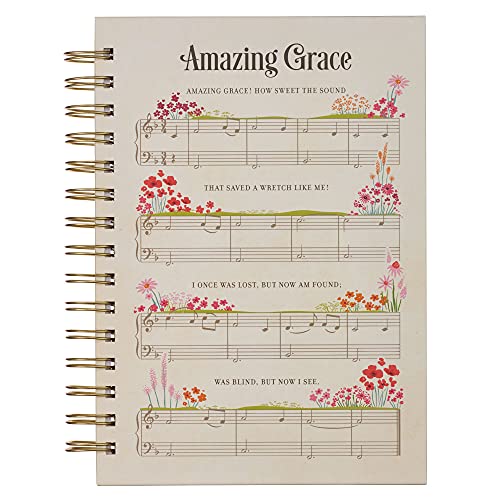 Christian Art Gifts Journal w_Scripture Amazing Grace Pink Red Floral 192 Ruled Pages, Large Hardcover Notebook, Wire Bound