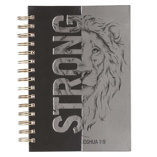 Christian Art Gifts Journal w_Scripture Strong Lion Joshua 1:9, Black and Gray 192 Ruled Pages, Large Hardcover Notebook, Wire Bound