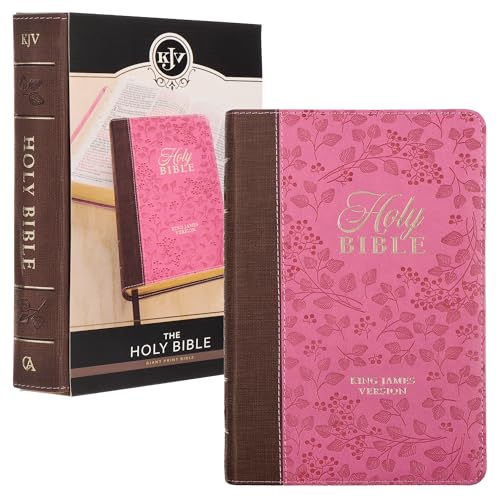 KJV Holy Bible, Giant Print Standard Size Faux Leather Red Letter Edition - Thumb Index & Ribbon Marker, King James Version, Brown_Pink Berry