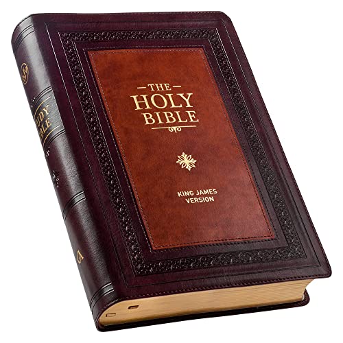 KJV Study Bible, Large Print Faux Leather - Thumb Index, King James Version Holy Bible, Burgundy_Toffee