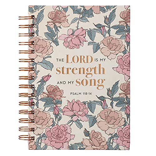 Christian Art Gifts Journal w_Scripture The Lord is My Strength Psalm 118:14 Bible Verse Pink Rose 192 Ruled Pages, Large Hardcover Notebook, Wire Bound