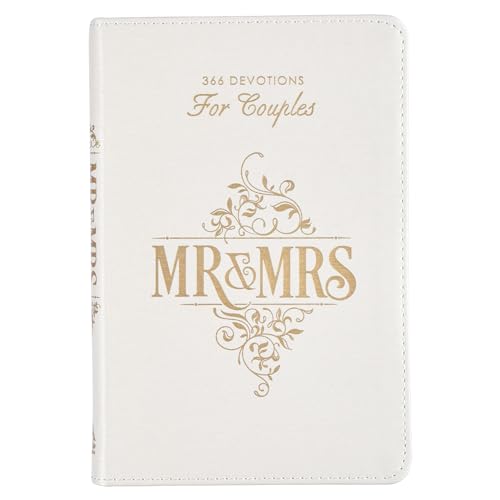 Mr. and Mrs. 366 Devotions for Couples - White Faux Leather Devotional Gift Book for Bride and Groom, Engaged