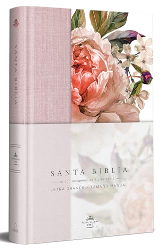 Biblia Reina Valera 1960 letra grande. Tapa Dura, Tela rosada con flores, tamaño manual _ Bible RVR 1960. Handy Size, Large Print, Hardcover, Pink