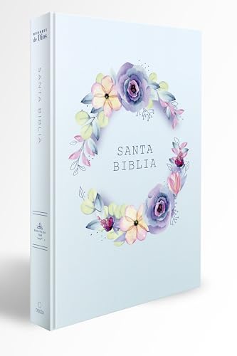 Biblia RVR 1960 letra grande, manual, tapa dura con nombres de Dios, flores azul _ Spanish Bible RVR 1960 Handy Size, LP, HC with Names of God, blue flowers