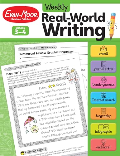 Evan-Moor Weekly Real-World Writing, Grades 3-4 Homeschooling & Classroom Resource, Reproducible Worksheets, Thank You Notes, Internet Search, Emails, ... Web Pages, Journal, Hands-on Activities