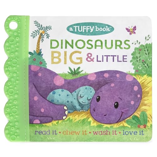 Tuffy Dinosaurs Big & Little Book - Washable, Chewable, Unrippable Pages With Hole For Stroller Or Toy Ring, Teether Tough, Ages 0-3 (Baby