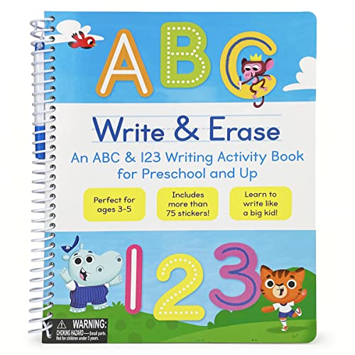 Write & Erase ABC and 123: Wipe Clean Writing & Tracing Workbook Skills for Preschool Kids and Up Ages 3-5: Includes Letter and Number Tracing, Early ... Erase Marker & Bonus Restickable Stickers.