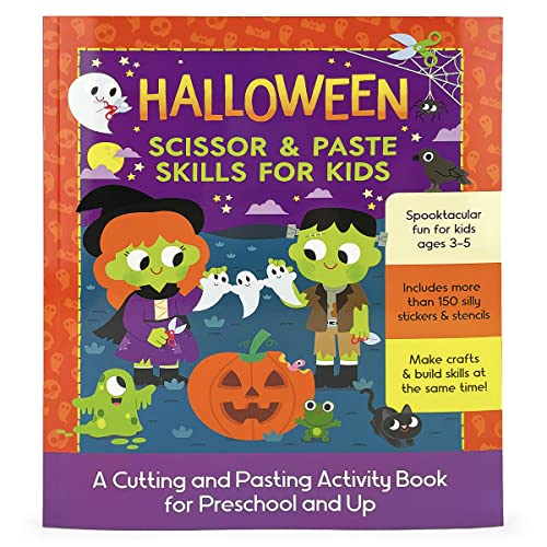 Halloween Scissor & Paste Skills for Kids Ages 3-8, Includes Stickers & Stencils!