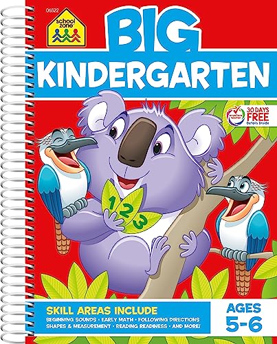 School Zone - Big Kindergarten Workbook - 320 Spiral Pages, Ages 5 to 6, Early Reading and Writing, Numbers 0-20, Basic Math, Matching, Story Order, and More (Big Spiral Bound Workbooks)