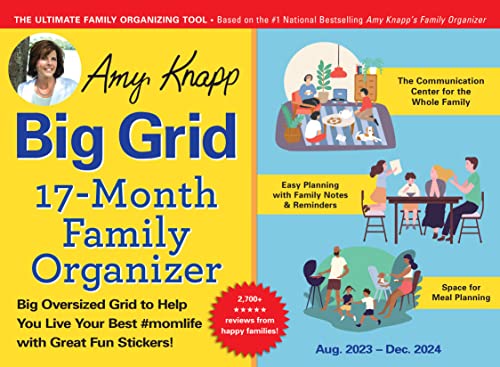 2024 Big Grid Family Wall Calendar: 17-Month Giant Fridge Calendar with 175+ Stickers for Moms (Hanging Plan Calendar, Amy Knapp