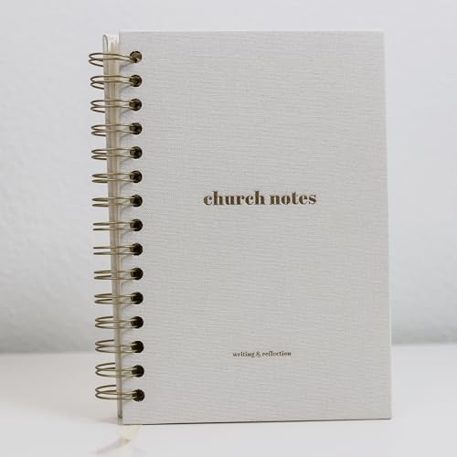 Church Notes Journal - Organize Sermon Notes - White Linen Spiral Bound Notebook - Guided Journal to Write Key Points, Scripture, and Application