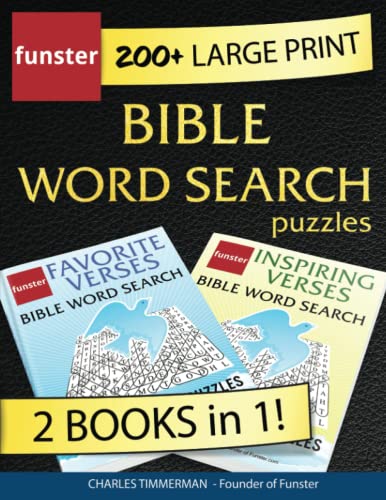 Funster 200+ Large Print Bible Word Search Puzzles - 2 Books in 1!: With a bible verse in every puzzle.