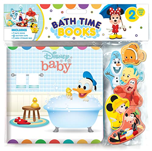 Disney Baby Bath Time Books - Activity Books for kids, Bath book, 6 Padded suction cups, 1 Mesh bag