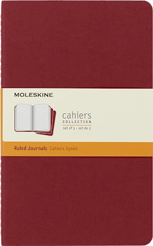 Moleskine Cahier Journal, Soft Cover, Large (5" x 8.25") Ruled_Lined, Cranberry Red, 80 Pages (Set of 3)