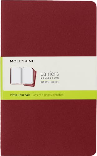 Moleskine Cahier Journal, Soft Cover, Large (5" x 8.25") Plain_Blank, Cranberry Red, 80 Pages (Set of 3)