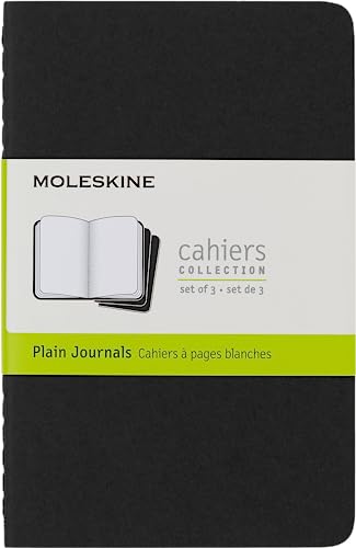 Moleskine Cahier Journal, Soft Cover, Pocket (3.5" x 5.5") Plain_Blank, Black, 64 Pages (Set of 3)