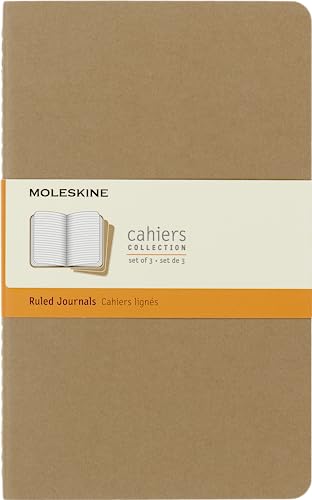 Moleskine Cahier Journal, Soft Cover, Large (5" x 8.25") Ruled_Lined, Kraft Brown, 80 Pages (Set of 3)