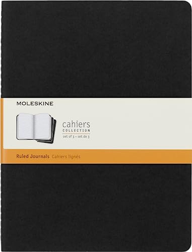 Moleskine Cahier Journal, Soft Cover, XL (7.5" x 9.5") Ruled_Lined, Black, 120 Pages (Set of 3)