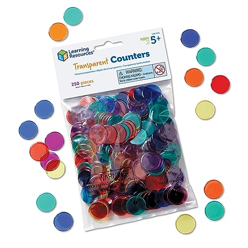 Learning Resources Transparent Color Counting Chips - 250 Pieces, Ages 5+, Math Counters for Kids, Counting Chips, Perfect for Bingo Games,Back to School Supplies,Teacher Supplies