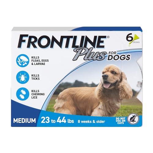 FRONTLINE Plus for Dogs Flea and Tick Treatment (Medium Dog, 23-44 lbs.) 6 Doses (Blue Box)