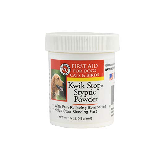 Miracle Care Kwik Stop Styptic Powder For Dogs, Cats, and Birds, Fast-Acting Blood Stop Powder For Pets, Quick Stop Bleeding Powder For Dog Nail Clipping, Minor Cuts, Grooming, 1.5 oz.