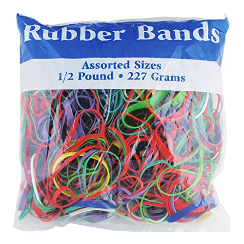 BAZIC 465 Multicolor Rubber Bands for School, Home, or Office (Assorted Dimensions 227g_0.5 lbs)