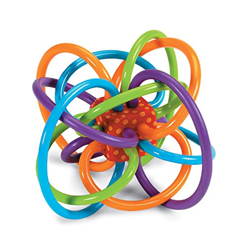 Manhattan Toy Winkel Rattle & Sensory Teether Toy, Blue_Green_Orange, 5 Inch x 4 Inch x 3.5 Inch