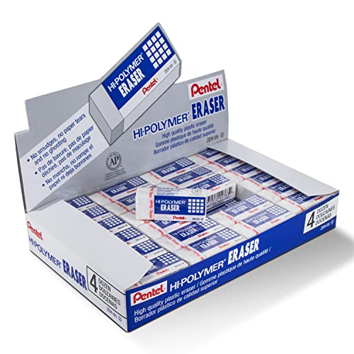 Pentel Hi-Polymer Block Eraser, Small, Box of 48 Erasers (ZEH-05),White