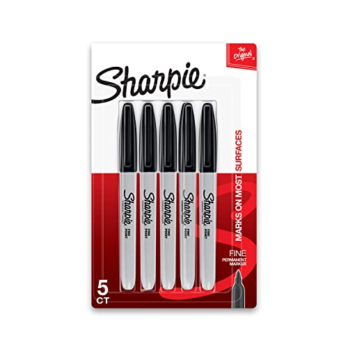 Sharpie Permanent Markers, Fine Point, Black, 5 Count