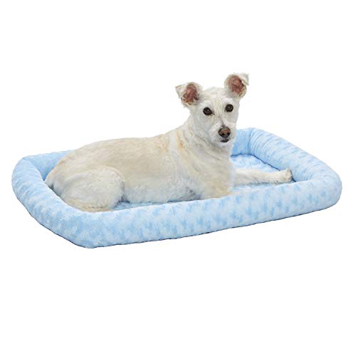 MidWest Homes for Pets Bolster Dog Bed 30L-Inch Blue Dog Bed or Cat Bed w_ Comfortable Bolster | Ideal for Medium Dog Breeds & Fits a 30-Inch Dog Crate | Easy Maintenance Machine Wash & Dry