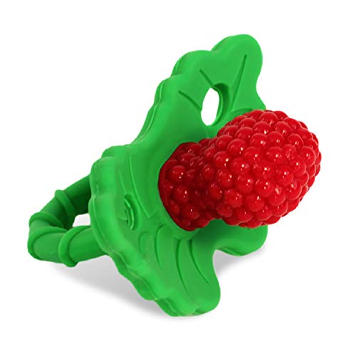 RaZbaby RaZberry Silicone Baby Teether Toy - Berrybumps Soothe Babies Sore Gums - Hands Free Design - BPA Free - Easy-to-Hold - Teething Relief Pacifier For Infant - Fruit Shape_Red