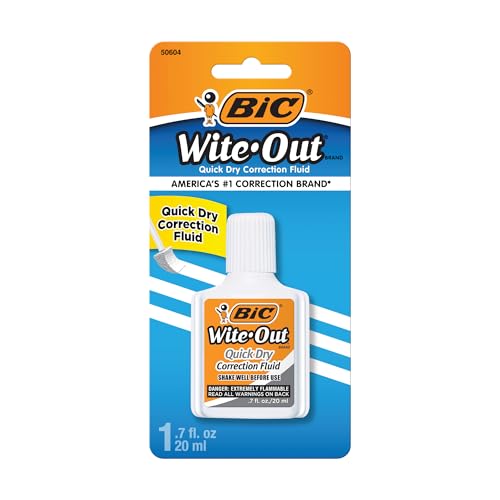 BIC Wite-Out Quick Dry Correction Fluid, 20mL, White, Goes on Easy with A Reduced Dry Time, 1-Count Pack